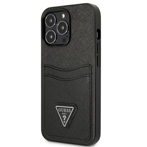 Echtes GUESS Case GUHCP13LPSATPK für iPhone 13 PRO (Saffiano Double Card Triangle / Schwarz) – Bild 3
