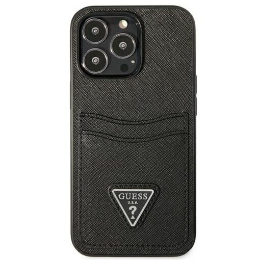 Echtes GUESS Case GUHCP13LPSATPK für iPhone 13 PRO (Saffiano Double Card Triangle / Schwarz) – Bild 4