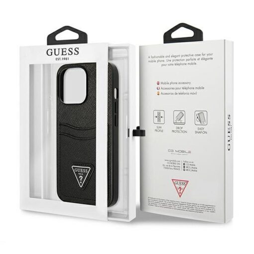 Echtes GUESS Case GUHCP13LPSATPK für iPhone 13 PRO (Saffiano Double Card Triangle / Schwarz) – Bild 9