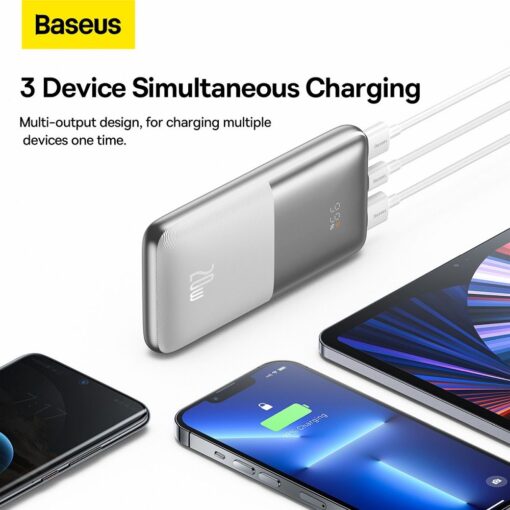 BASEUS Powerbank 10 000 mAh + USB A zu Typ C PD QC3.0 3A Kabel 20W PPBD040202 weiß – Bild 16