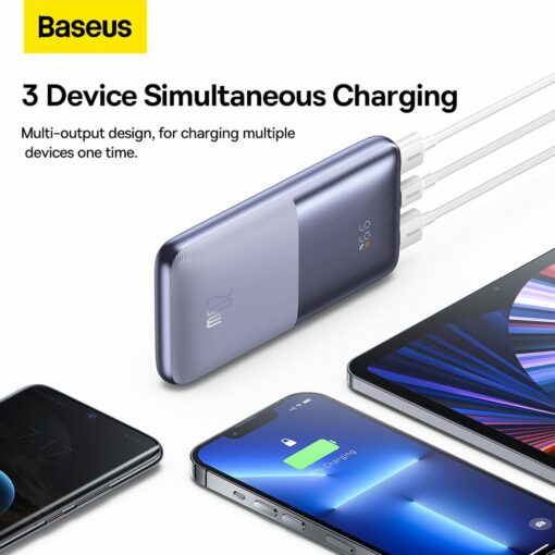 BASEUS Powerbank 10 000 mAh + USB A zu Typ C PD QC3.0 3A 20W Kabel PPBD040205 lila – Bild 14