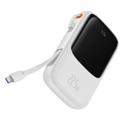 BASEUS Powerbank 10 000 mAh mit integriertem Typ C Kabel + USB A zu Typ C PD QC3.0 3A Kabel 22,5W PPQD020102 weiß