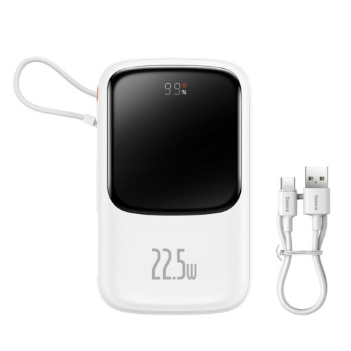 BASEUS Powerbank 10 000 mAh mit integriertem Typ C Kabel + USB A zu Typ C PD QC3.0 3A Kabel 22,5W PPQD020102 weiß – Bild 5