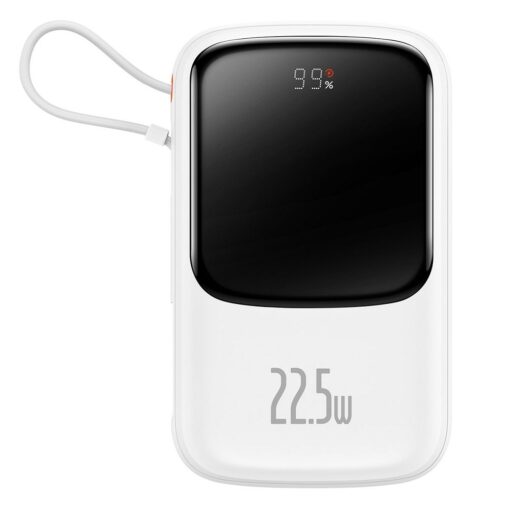 BASEUS Powerbank 10 000 mAh mit integriertem Typ C Kabel + USB A zu Typ C PD QC3.0 3A Kabel 22,5W PPQD020102 weiß – Bild 6