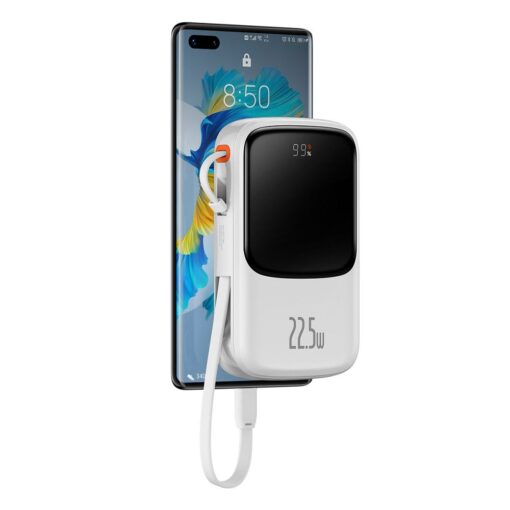 BASEUS Powerbank 10 000 mAh mit integriertem Typ C Kabel + USB A zu Typ C PD QC3.0 3A Kabel 22,5W PPQD020102 weiß – Bild 7