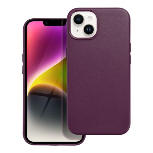 LEATHER MAG COVER case for IPHONE 14 dark violet