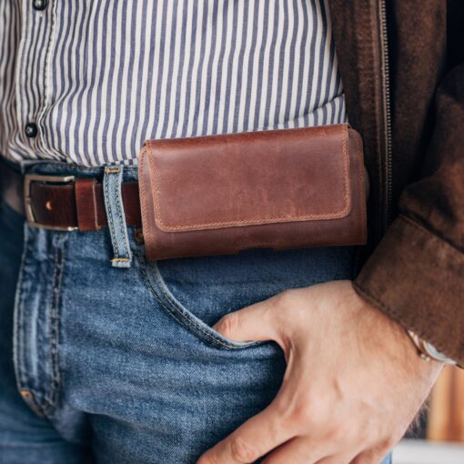 ROYAL Crazy Horse universal horizontal leather belt holster size L for IPHONE 12 / 12 PRO / 13 / 13 PRO / 14 / 14 PRO / SAMSUNG S10 / S20 / S21 / A40 / HUAWEI P8 LITE / P30 / P40 / P9 LITE brown – Bild 9