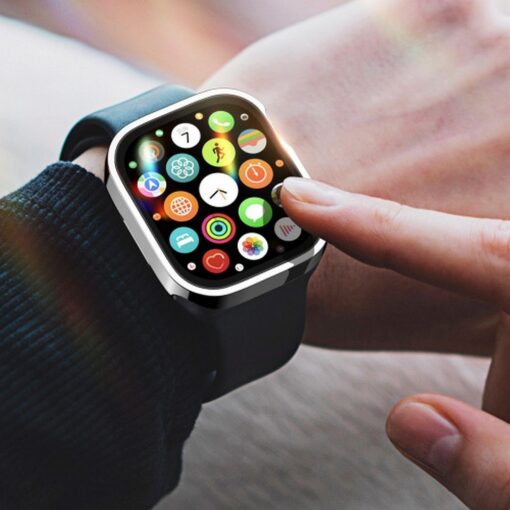 DUX DUCIS HAMO Handyhülle mit Gehärtetem Glas für Apple Watch 7 / 8 / 9 45 mm silber – Bild 7