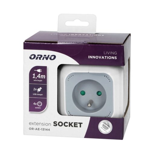 Verlängerungswürfel 4x2P+Z, 2xUSB, 1,4m weiß-grau (OR-AE-13144) – Bild 7