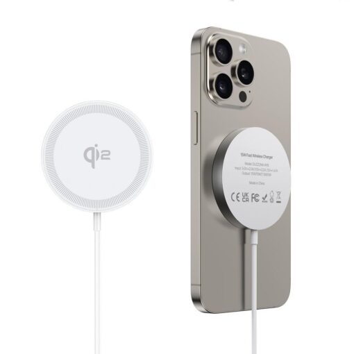 DUZZONA W18 - induktives Ladegerät kompatibel mit MagSafe 15W und Qi2-Laden weiß