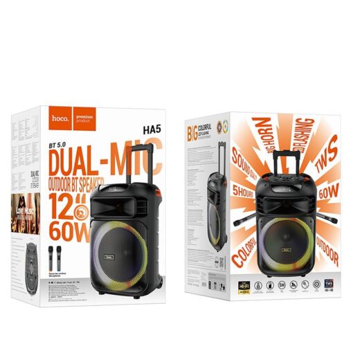 HOCO wireless speaker dancer outdoor karaoke + 2x wireless microphone LED Winner HA5 black (+ FBT, TF, USB, AUX) – Bild 10