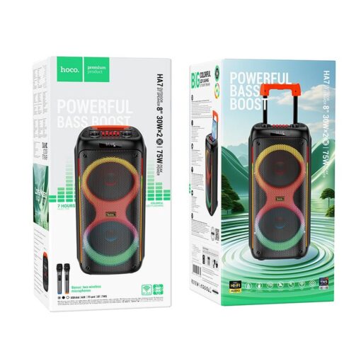 EOL HOCO bluetooth Lautsprecher + 2 x drahtlose Mikrofone HA7 schwarz – Bild 10