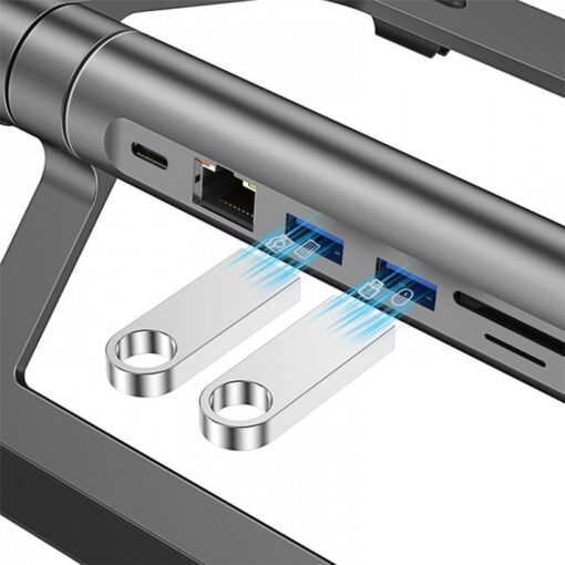 WiWU - Aluminium-Laptop-Ständer mit Dockingstation (USB-C*2+USB3.0*2+SD/TF+RJ45+HDMI (4k30Hz)) – Bild 7