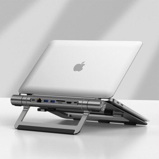 WiWU - Aluminium-Laptop-Ständer mit Dockingstation (USB-C*2+USB3.0*2+SD/TF+RJ45+HDMI (4k30Hz)) – Bild 9