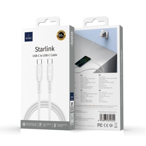 WiWU - Starlink Series Data Cable Wi-C043E USB C to USB C 30W - white – Bild 5