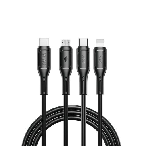 WiWU - Starlink Serie USB Kabel Wi-046E 3in1 USB C zu USB C, Micro USB, Lightning 60W 1m - schwarz