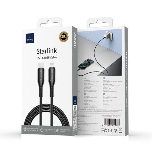 WiWU - Starlink Series Data Cable Wi-C043E USB C to Lightning 30W - black – Bild 5