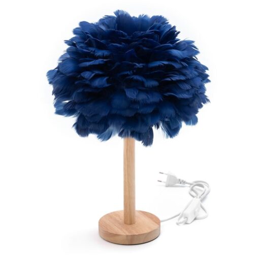 Art Deco Nachttischlampe mit blauen Federn CBDPH