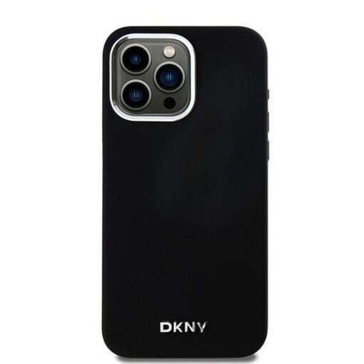 DKNY Handyhülle für IPHONE 15 Pro Max kompatibel mit MagSafe DKHMP15XSMCHLK (DKNY HC MagSafe Silicone W/Horizontal Metal Logo) schwarz – Bild 4