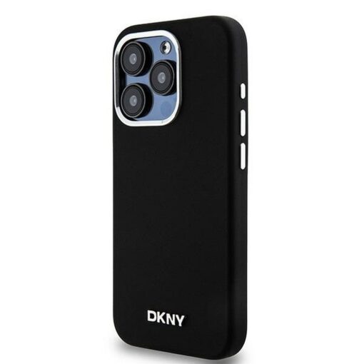 DKNY Handyhülle für IPHONE 15 Pro kompatibel mit MagSafe DKHMP15LSMCHLK (DKNY HC MagSafe Silicone W/Horizontal Metal Logo) schwarz – Bild 3