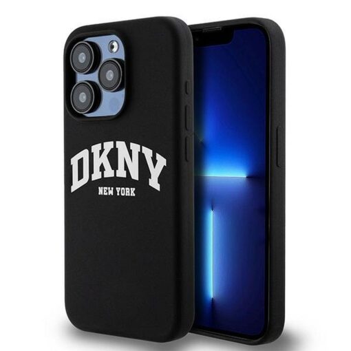 DKNY Handyhülle für IPHONE 14 Pro kompatibel mit MagSafe DKHMP14LSNYACH (DKNY HC MagSafe Silicone W/White Arch Logo) schwarz