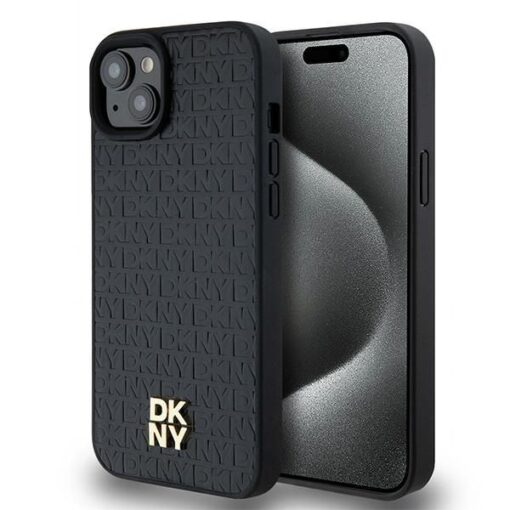 DKNY Handyhülle für IPHONE 15 kompatibel mit MagSafe DKHMP15SPSHRPSK (DKNY HC MagSafe Pu Repeat Pattern W/Stack Logo) schwarz