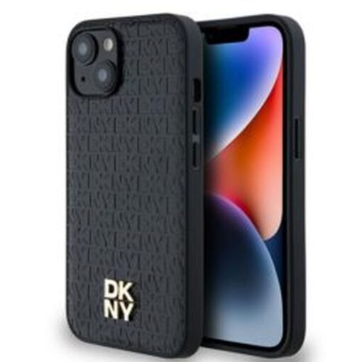 DKNY Handyhülle für IPHONE 14 kompatibel mit MagSafe DKHMP14SPSHRPSK (DKNY HC MagSafe Pu Repeat Pattern W/Stack Logo) schwarz