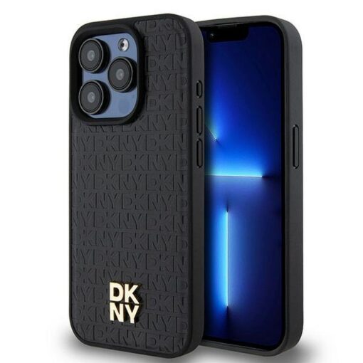 DKNY Handyhülle für IPHONE 15 Pro kompatibel mit MagSafe DKHMP15LPSHRPSK (DKNY HC MagSafe Pu Repeat Pattern W/Stack Logo) schwarz