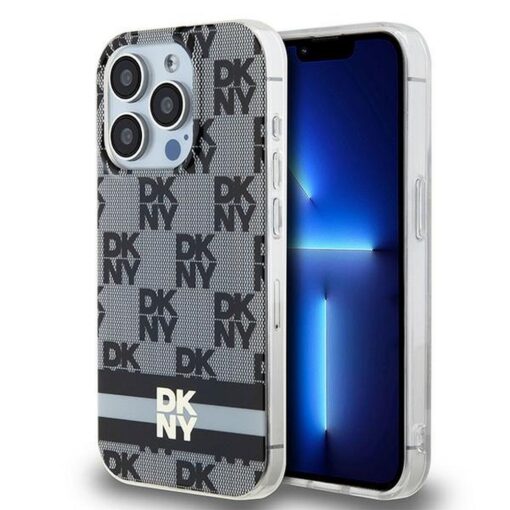 DKNY Handyhülle für IPHONE 15 Pro Max kompatibel mit MagSafe DKHMP15XHCPTSK (DKNY HC MagSafe PC TPU Checkered Pattern W/Printed Stripes) schwarz