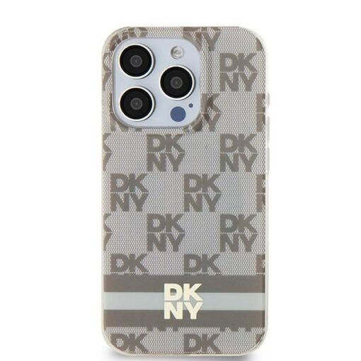 DKNY Handyhülle für IPHONE 14 kompatibel mit MagSafe DKHMP14SHCPTSE (DKNY HC MagSafe PC TPU Checkered Pattern W/Printed Stripes) beige