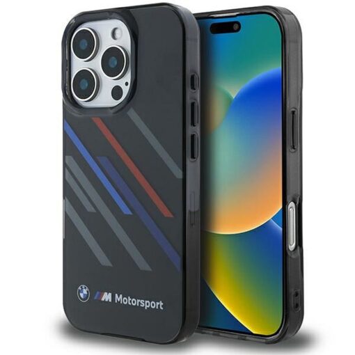 BMW case for IPHONE 16 Pro Max BMHCP16X23HTRAK (Motorsport IML Random Stripes) black