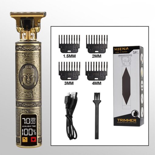 Hair clipper with display LED and replacable combs T9 (head motif) gold