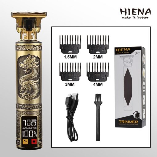Hair clipper with display LED and replacable combs T9 (dragon motif) gold
