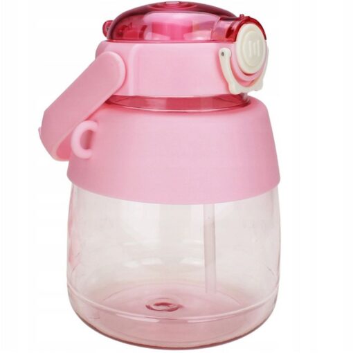 Wasserflasche/Flasche mit Strohhalm und Umhängeband für Kinder 1L RC-K-189 rosa
