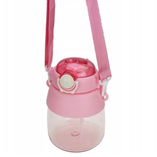 Wasserflasche/Flasche mit Strohhalm und Umhängeband für Kinder 1L RC-K-189 rosa – Bild 4