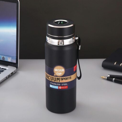 Water bottle with with display LED showing temperature 1000 ml black – Bild 3