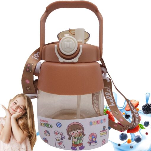 Water bottle / bottle with straw and leash for children 1L RC-K-189 brown
