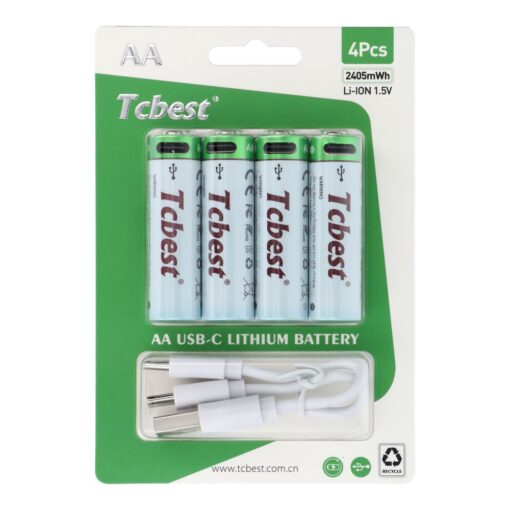 TCBEST rechargable battery R6 (AA) 650 mAh with socket Type C + cable USB A to 4 x Type C 4 pcs