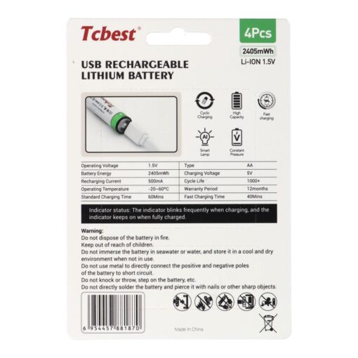 TCBEST rechargable battery R6 (AA) 650 mAh with socket Type C + cable USB A to 4 x Type C 4 pcs – Bild 3