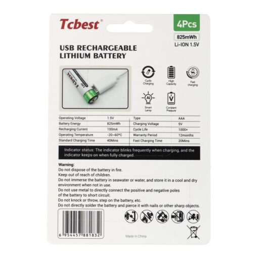 TCBEST rechargable battery R3 (AAA) 220 mAh with socket Type C + cable USB A to 4 x Type C 4 pcs – Bild 3