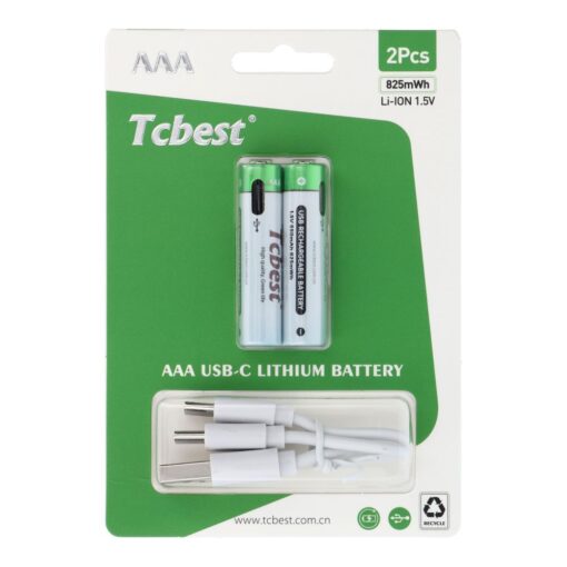 TCBEST rechargable battery R3 (AAA) 220 mAh with socket Type C + cable USB A to 2 x Type C 2 pcs