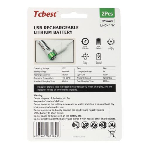 TCBEST rechargable battery R3 (AAA) 220 mAh with socket Type C + cable USB A to 2 x Type C 2 pcs – Bild 3