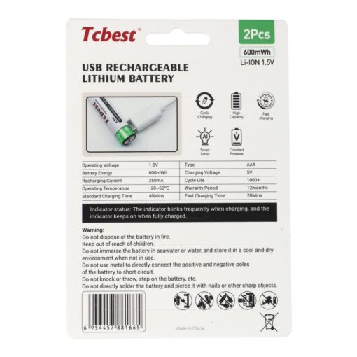 TCBEST rechargable battery R3 (AAA) 180 mAh with socket Type C + cable USB A to 2 x Type C 2 pcs – Bild 3