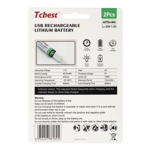 TCBEST rechargable battery R6 (AA) 2713 mAh with socket Type C + cable USB A to 2 x Type C 2 pcs – Bild 3