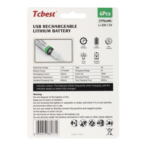 TCBEST rechargable battery R6 (AA) 750 mAh with socket Type C + cable USB A to 4 x Type C 4 pcs – Bild 3