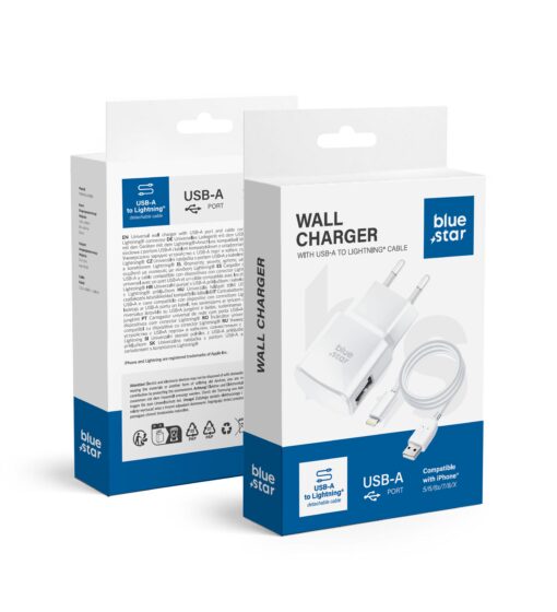 NETZ-Ladegerät APP iPho 5/6/6s/7/8/X abnehmbar Kabel BLUE STAR