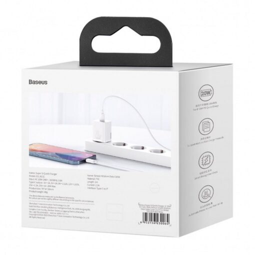 BASEUS Netz-Ladegerät Typ C + Kabel Typ C auf Lightning PD QC3.0 3A 20W TZCCSUP-B02/CCCJGCE-D weiß – Bild 13