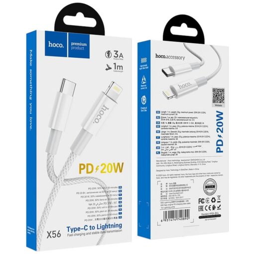 HOCO kabel Typ C for iPhone Lightning 8-pin Power Delivery Fast Charge PD20W X56 weiss – Bild 9