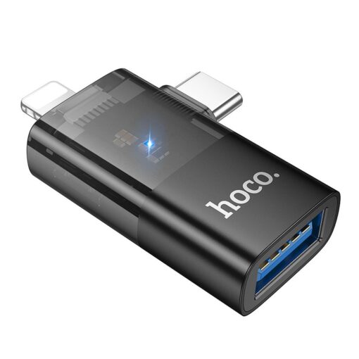 Adapter OTG 2in1 Lightning / USB C to USB A Hoco UA36E black
