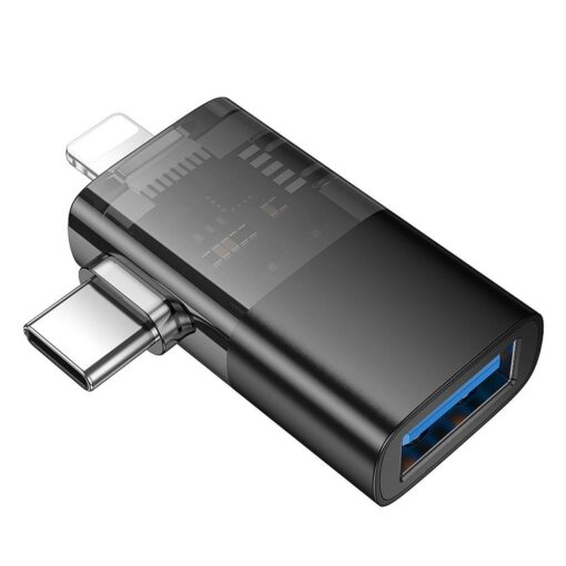 Adapter OTG 2in1 Lightning / USB C to USB A Hoco UA36E black – Bild 3